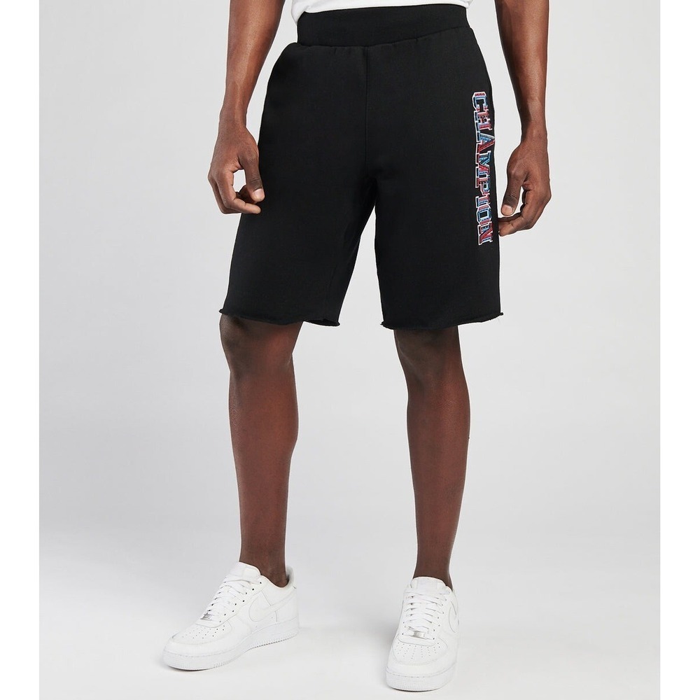 CHAMPION Reverse Weave Geo Pattern Logo Fleece Shorts Black Men's Size S *NEW*